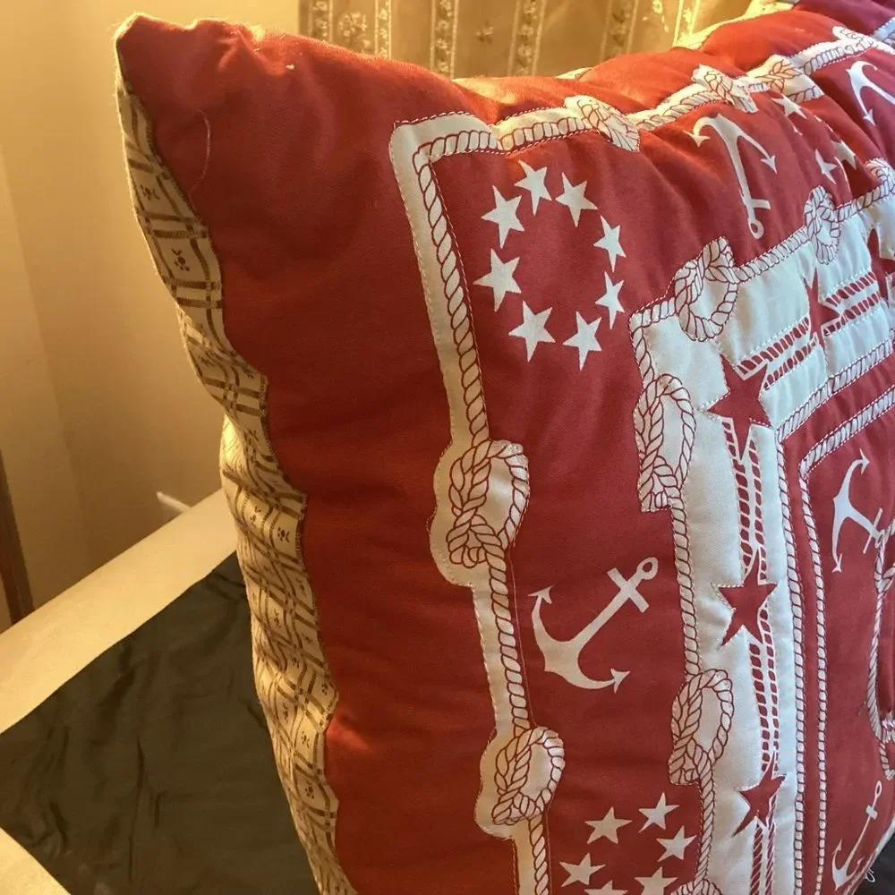 Hand Cafted New With Tag. Nautical Red and Cream Throw Pillow